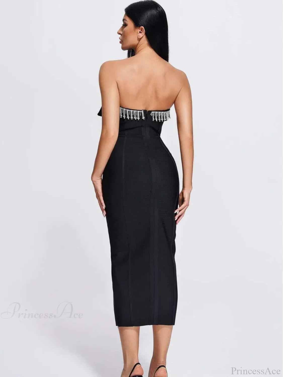 V-Neck Strapless Black Party Dress Partydress-241208