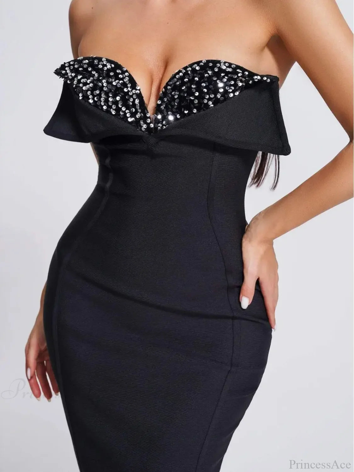 V-Neck Strapless Black Party Dress Partydress-241208