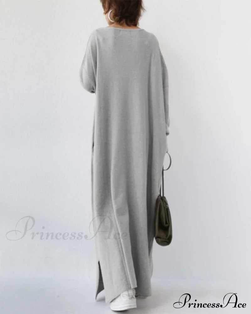 V Neck Swing Dress - Long Sleeve Dresses