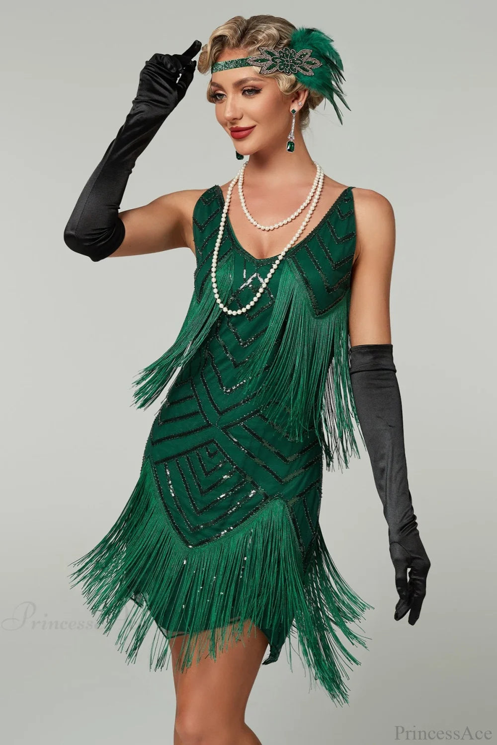 V-Neck Tassel Sequin Party Dress