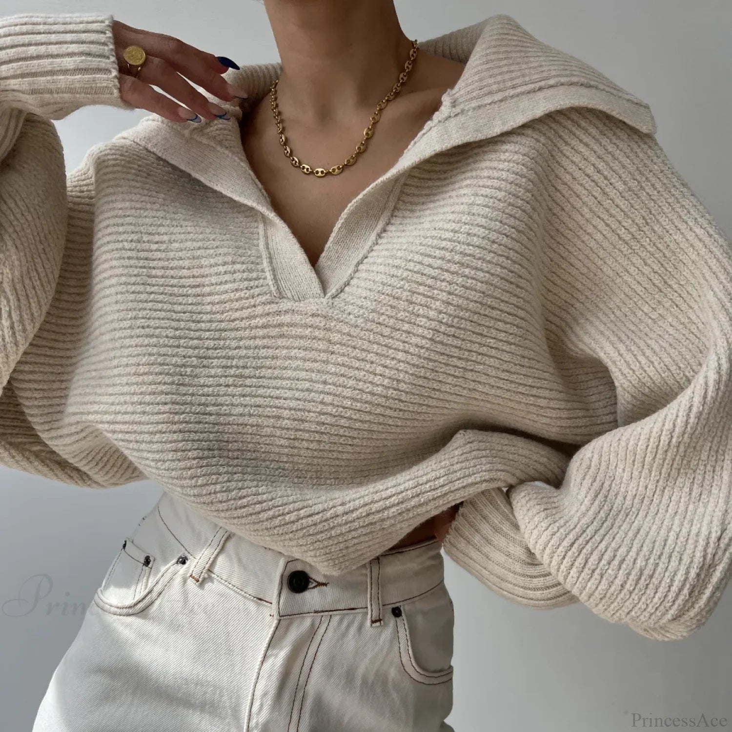 V-neck Warm White Sweater