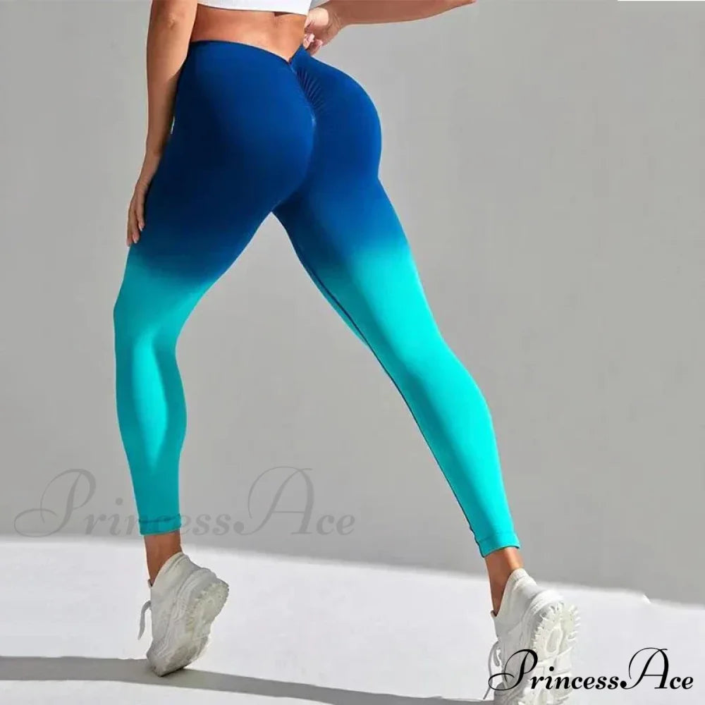 V-Waist High-Elastic Knitting Yoga Sport Legging Navy / S