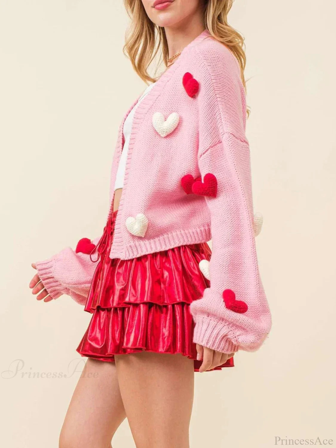 Valentine’s Day 3D Heart Embroidery Cardigan