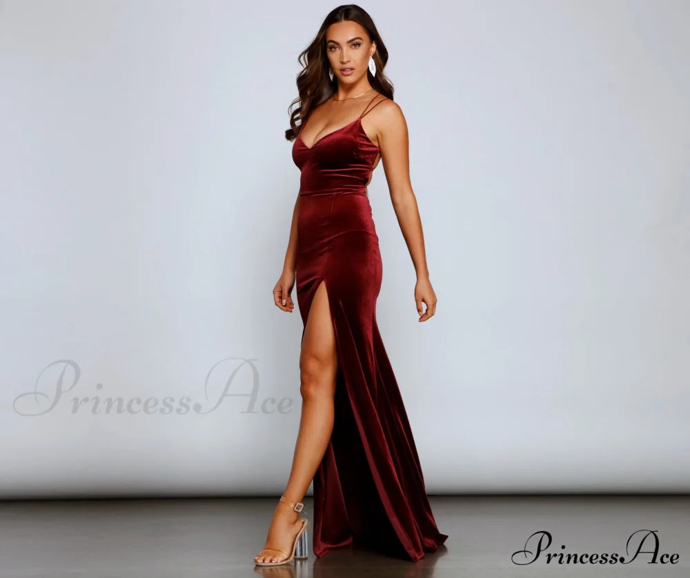 Vega Formal High Charming Slit Velvet Dress S.o. Long Dresses