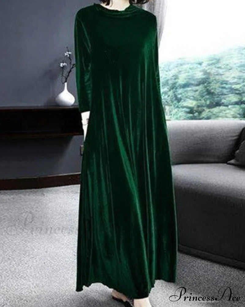 Long sleeve velvet dress Green 2022 F/W 23BF Casual Dresses Clothes Dresses