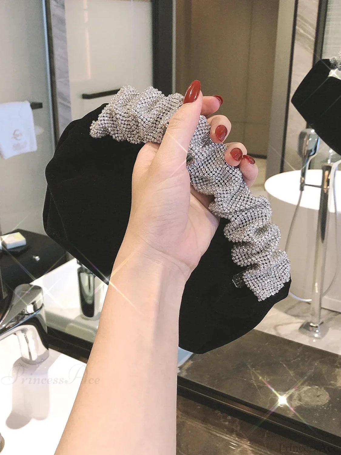 Velvet Rhinestone Formal Evening Clutch Purse Black clutchbag-250126