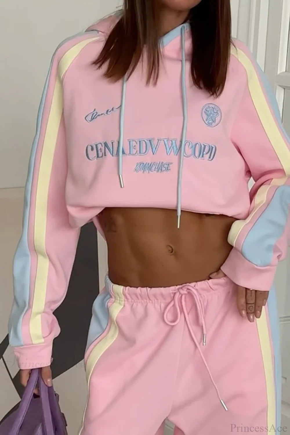 Vibrant Pink Pullover Hoodie Wide Leg Pants Two Piece Set