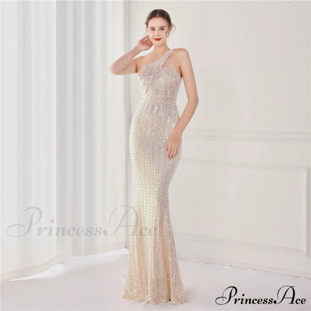 Victoria Formal One-Shoulder Sequined Fishtail Dress - Lady Occasions