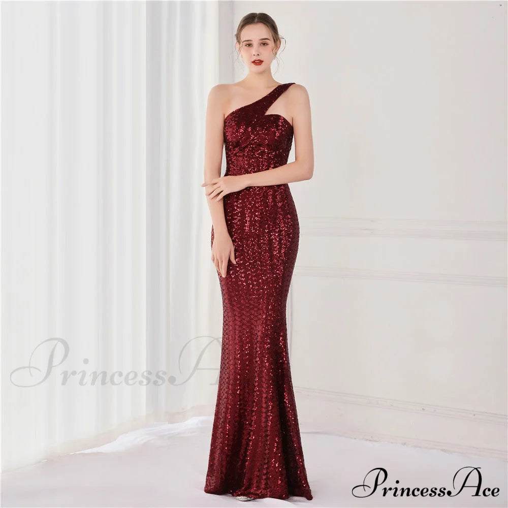 Victoria Formal One-Shoulder Sequined Fishtail Dress - Lady Occasions