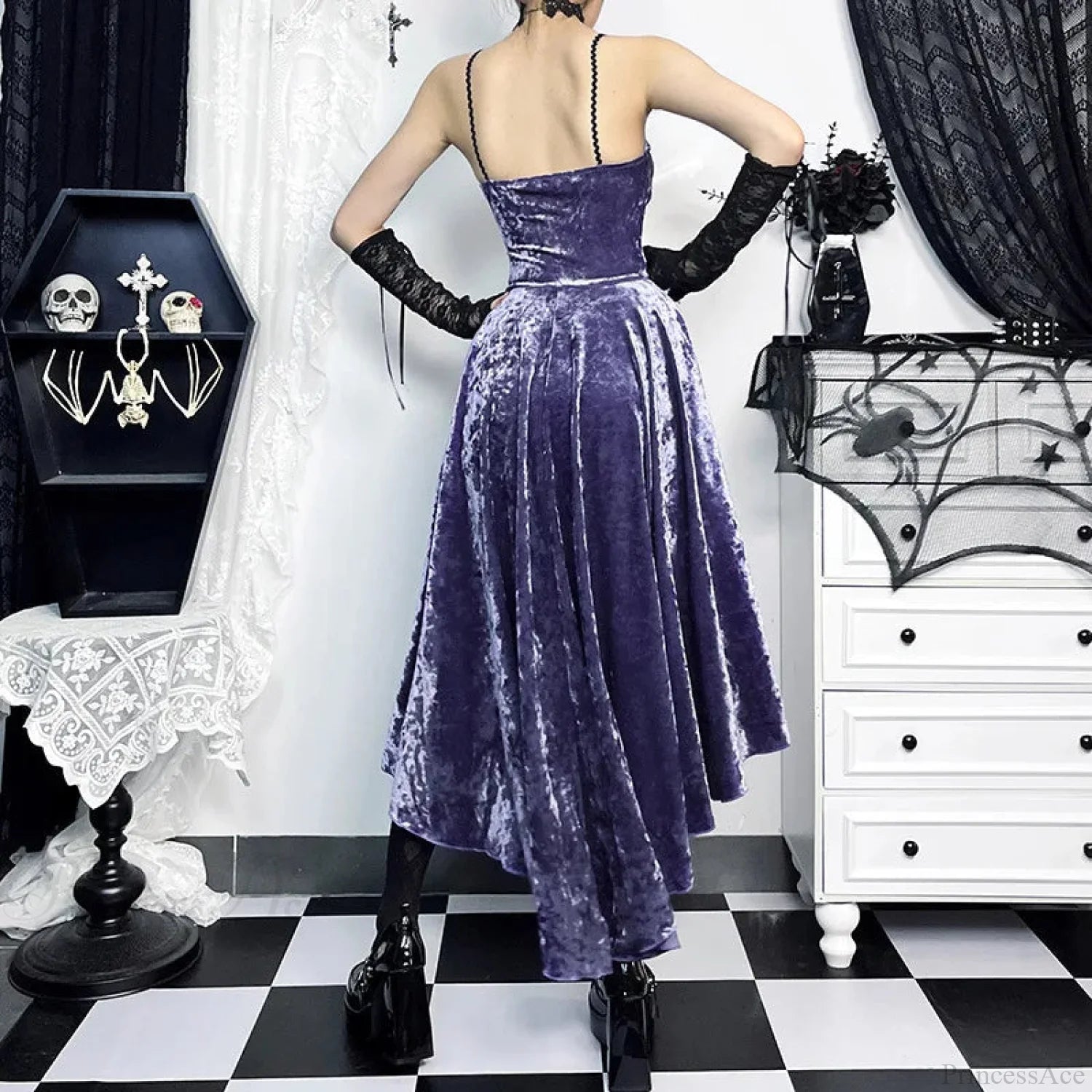Victoria Velvet A-line Lace Midi Dress