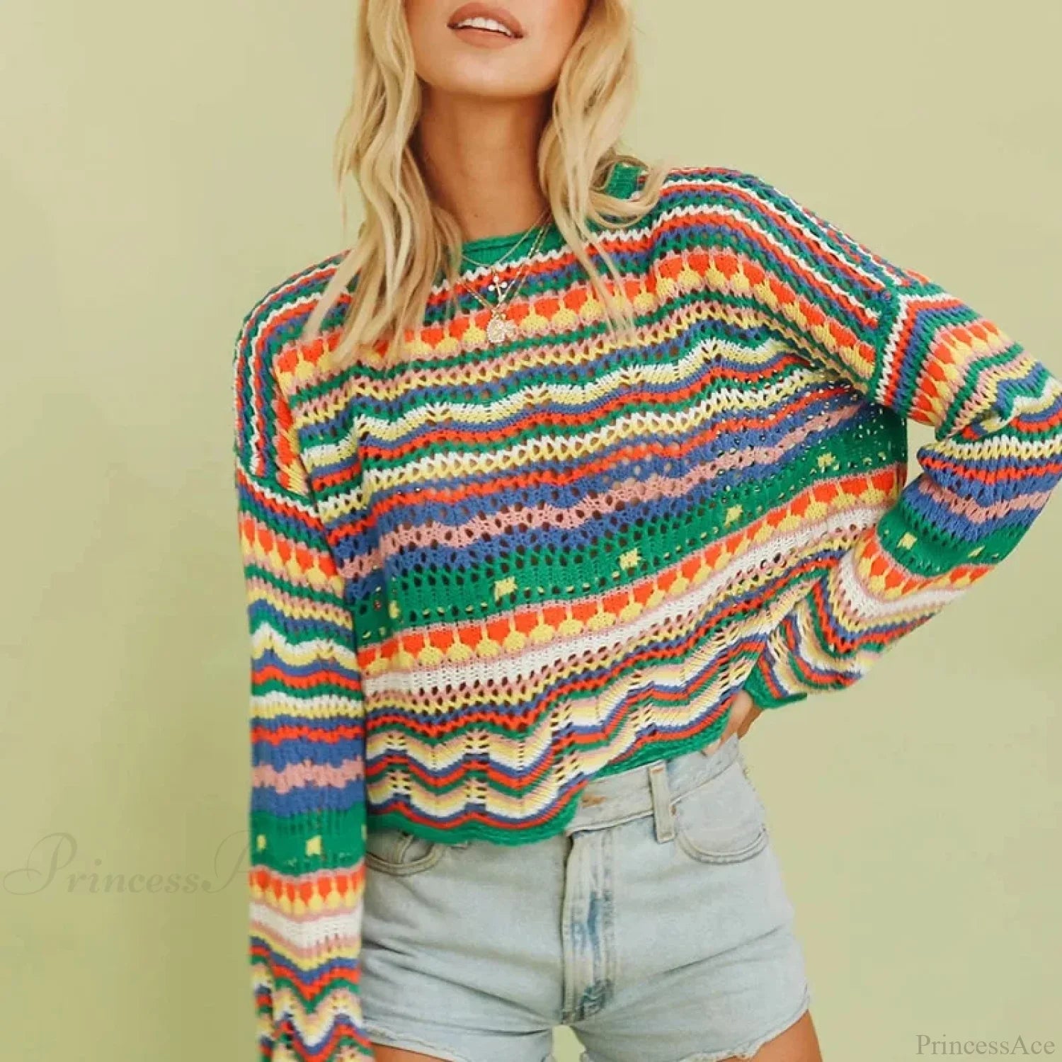 Vintage 90s Crochet Flared Sleeves Sweater