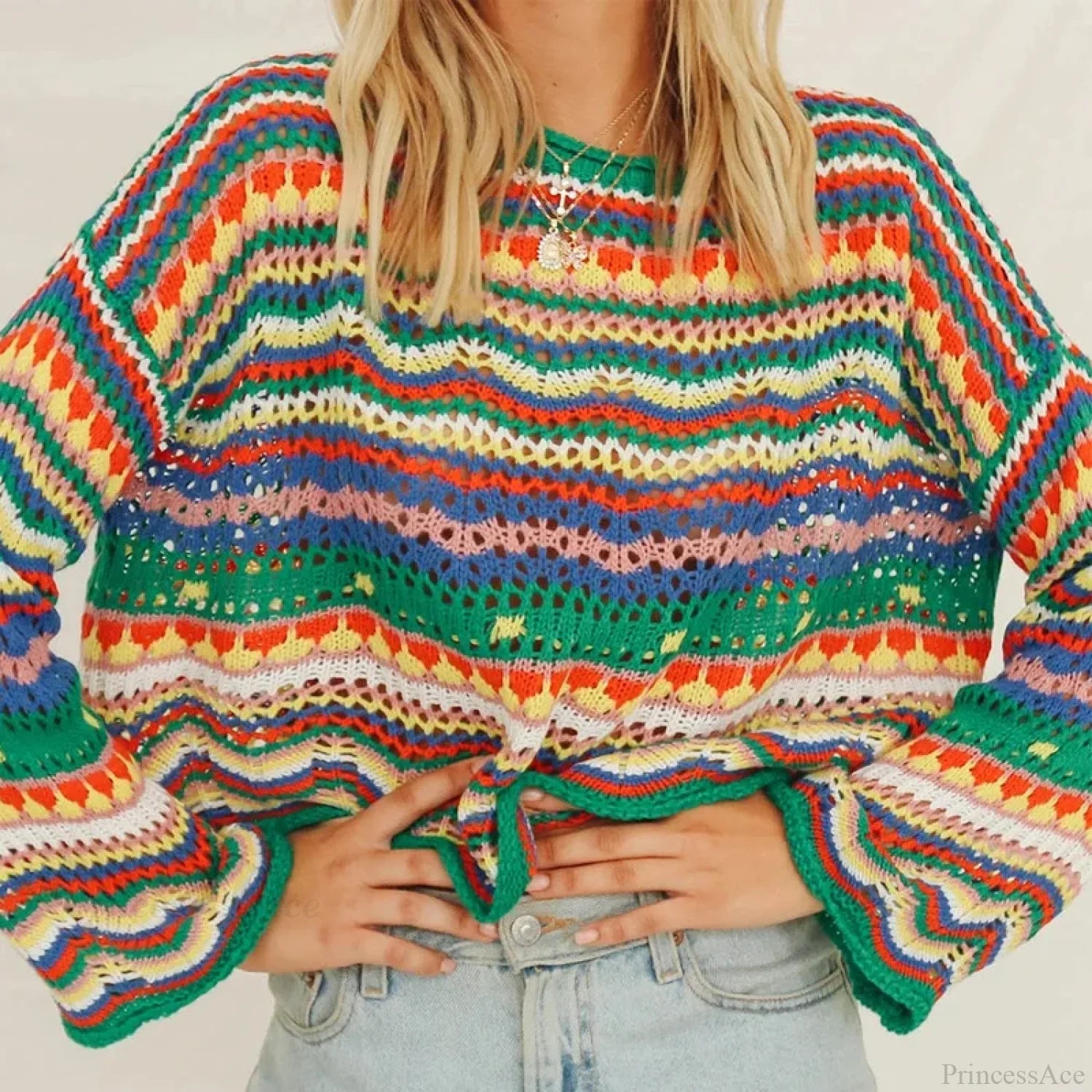 Vintage 90s Crochet Flared Sleeves Sweater