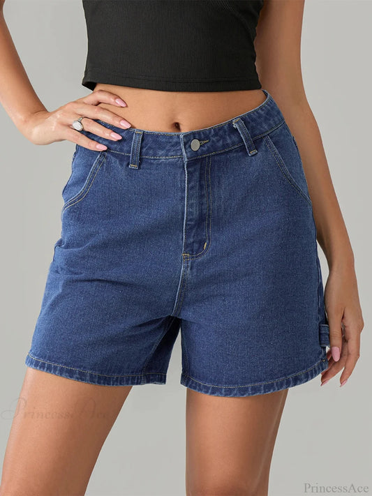 Vintage Blue Button Denim Short short-250223