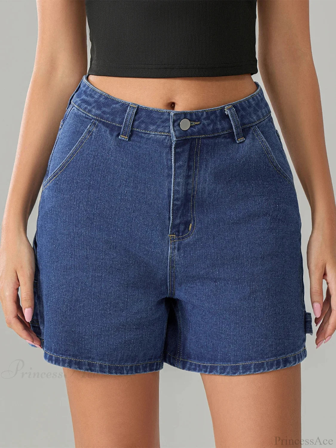Vintage Blue Button Denim Short Blue / S short-250223