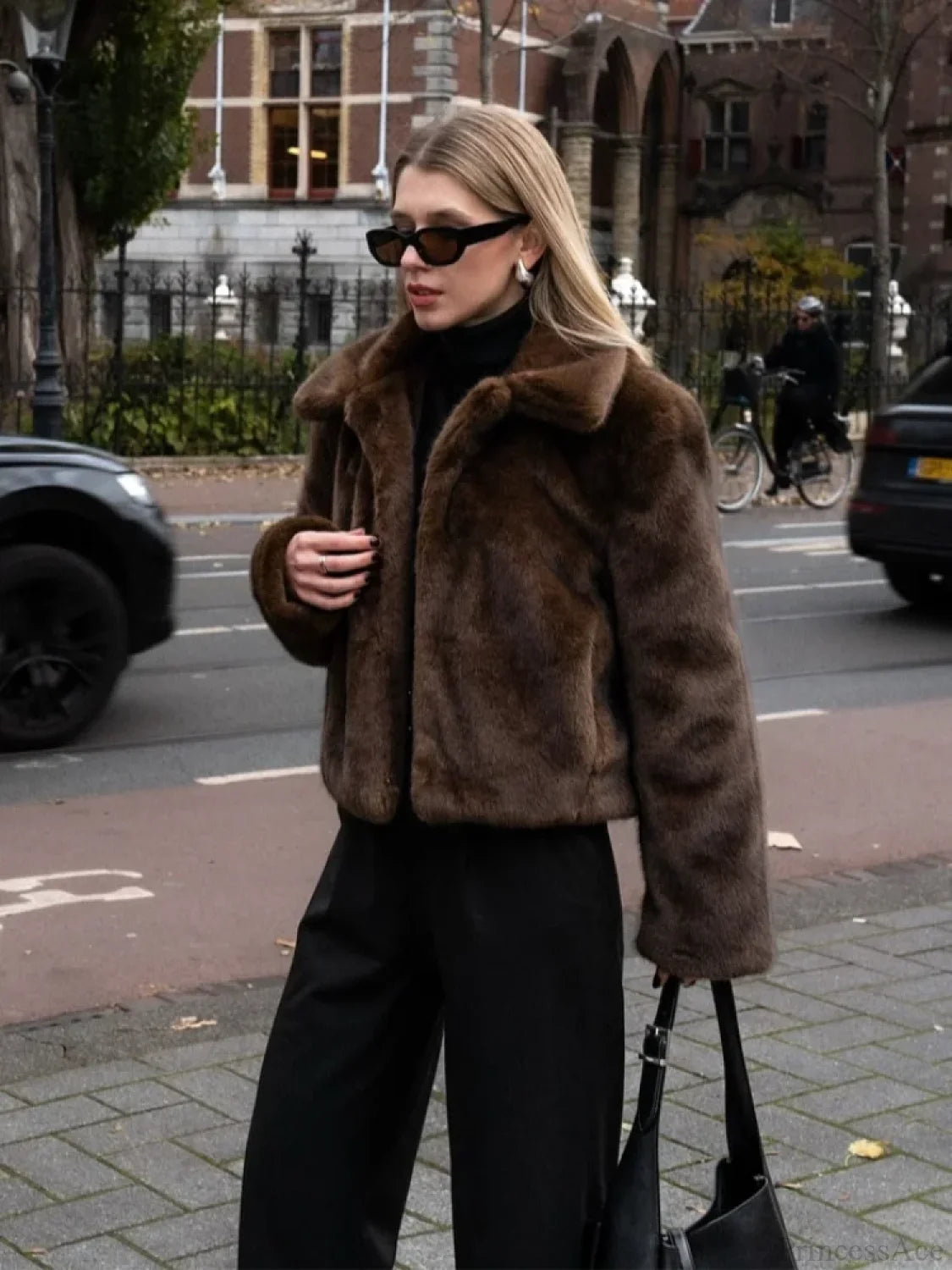 Vintage Brown Stand Collar Loose Coat