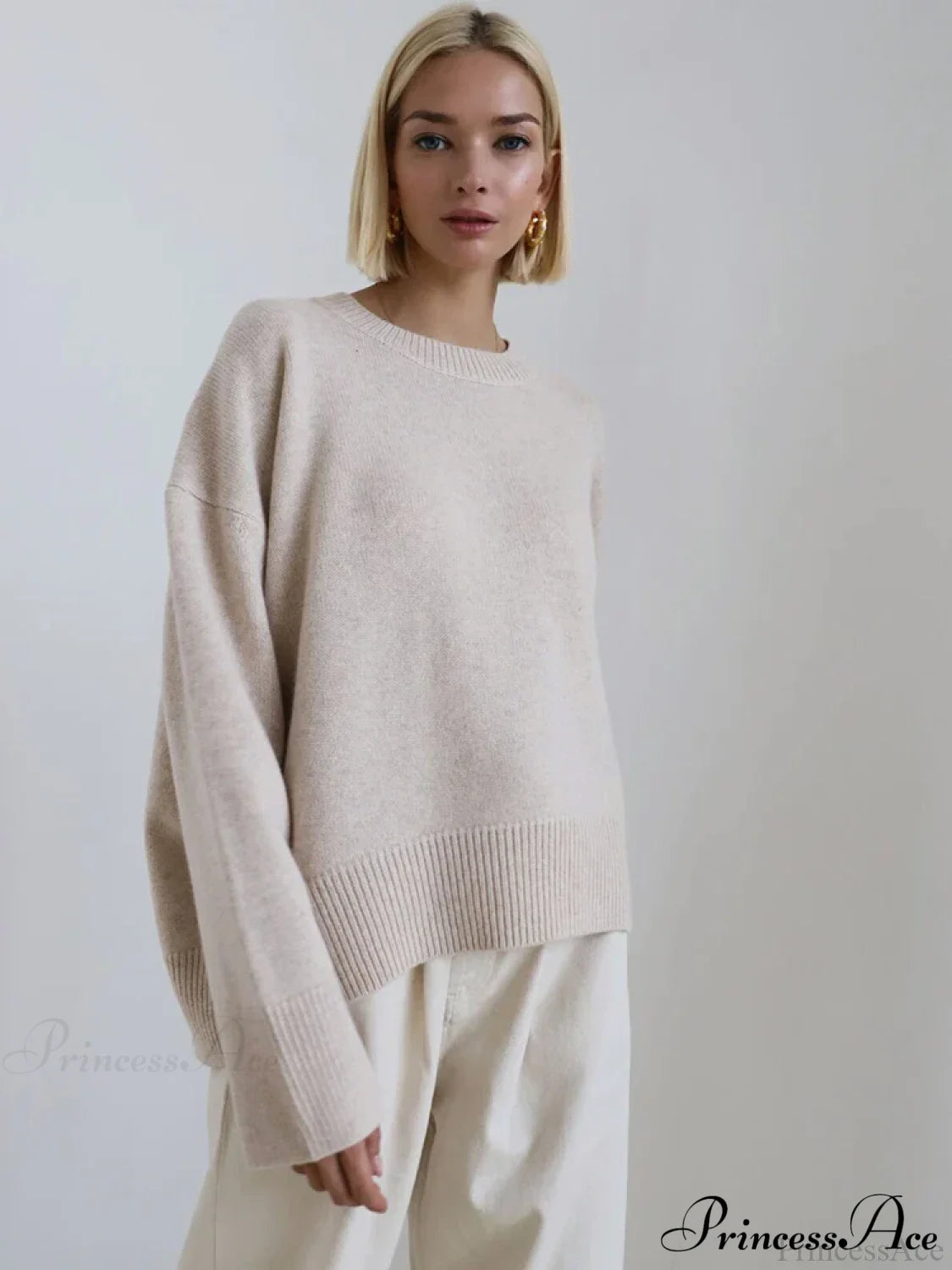 Vintage Casual Cozy Stylish Autumnal Streetwear Warm Long Sleeve Sweater Beige / One Size Sweaters-L