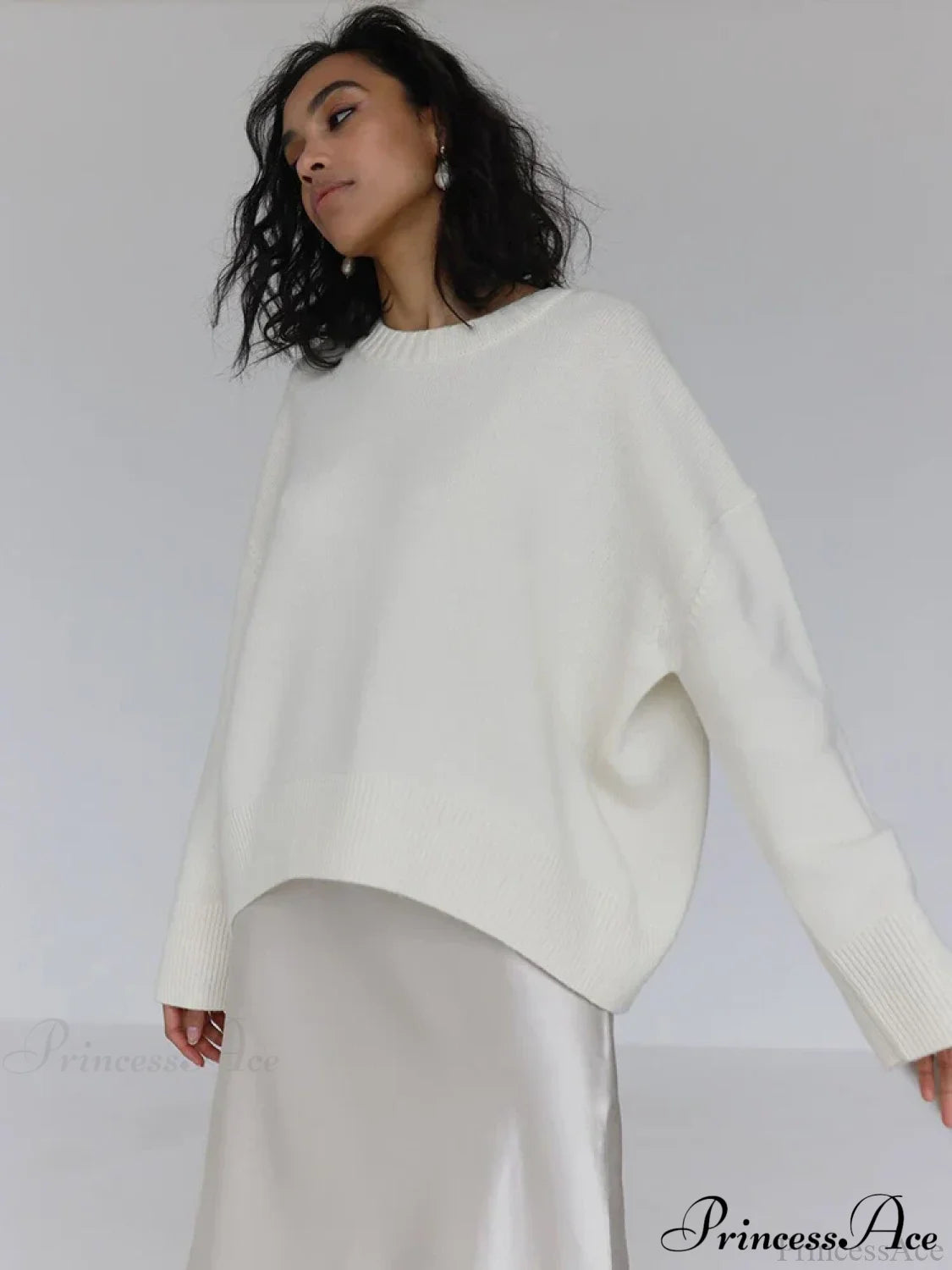 Vintage Casual Cozy Stylish Autumnal Streetwear Warm Long Sleeve Sweater White / One Size Sweaters-L