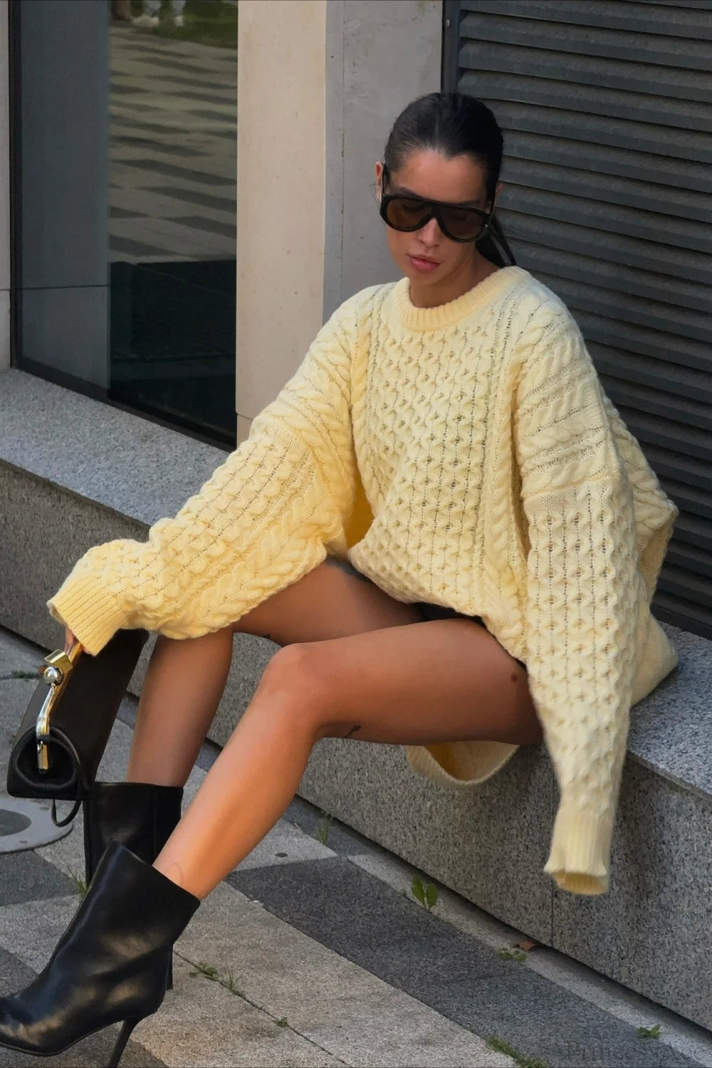 Vintage Crewneck Cable Knit Loose Sweater