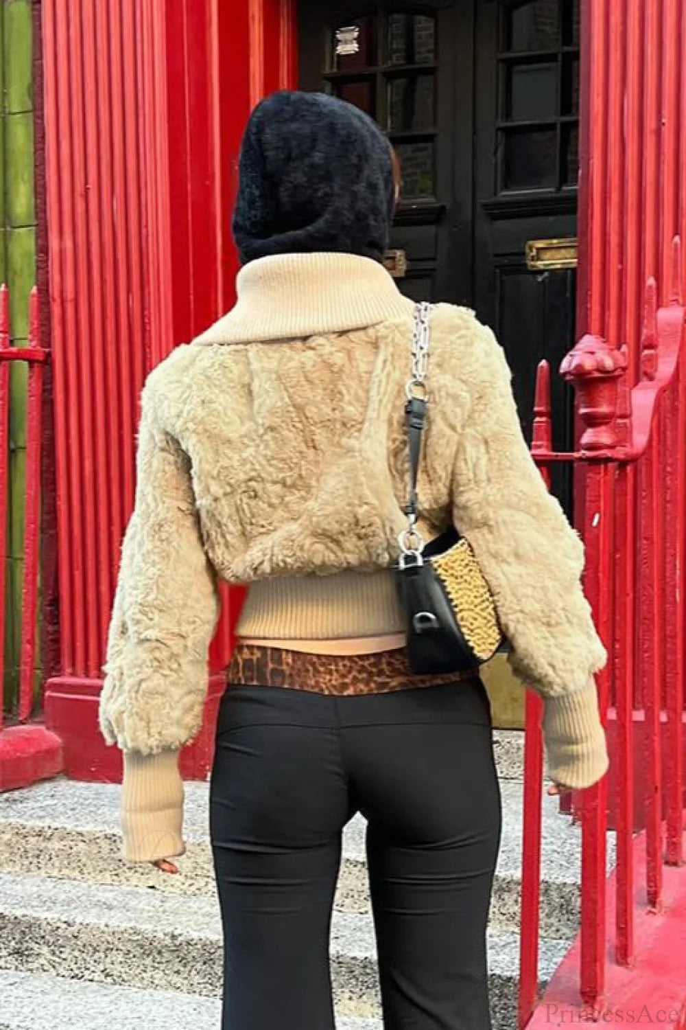 Vintage Cropped Fuzzy Wide Lapel Single Breasted Waist-Cinched Coat