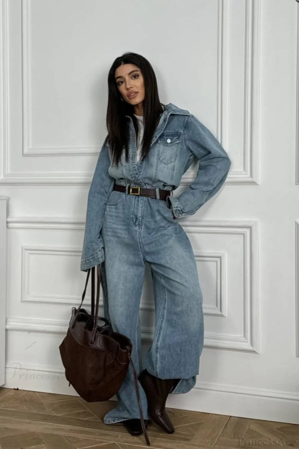 Vintage Vintage Denim Loose Long Pants Jumpsuit-style Two Piece Set