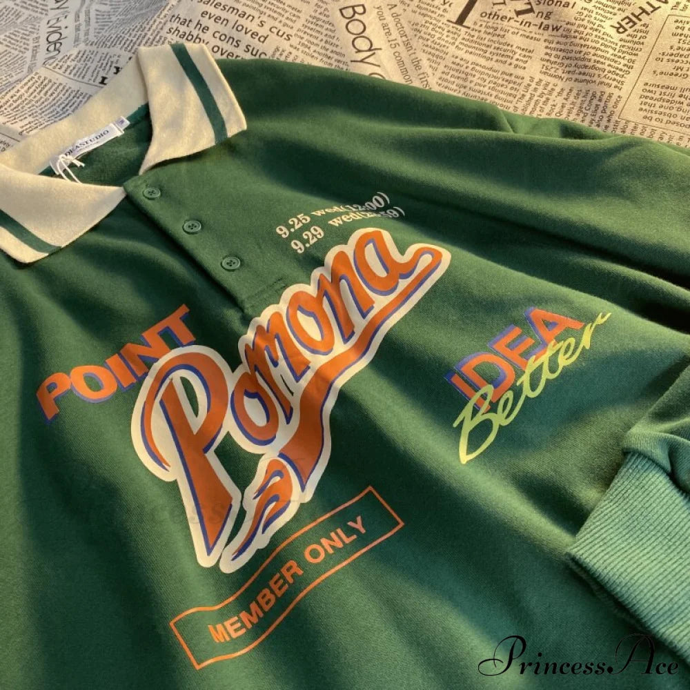 Vintage Design Letter Sweatshirt Green / S Sweatshirts