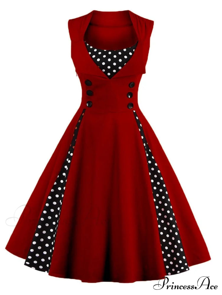 Vintage Dot Retro - Women’s Warm-Season Pin Swing Casual Tunic Party Rockabilly Vestidos Up Gown