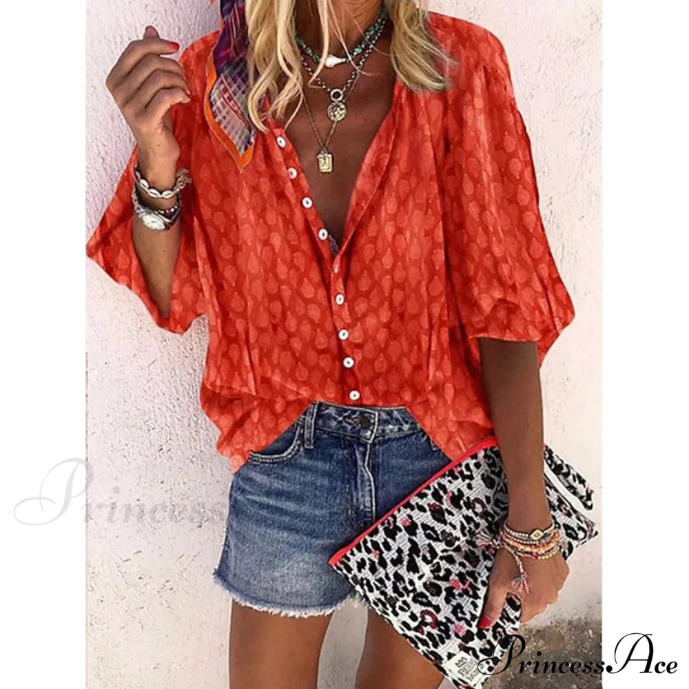 Women's Elegant Vintage Shirt Top Orange __stock:200 clothes refund_fee:800 tops