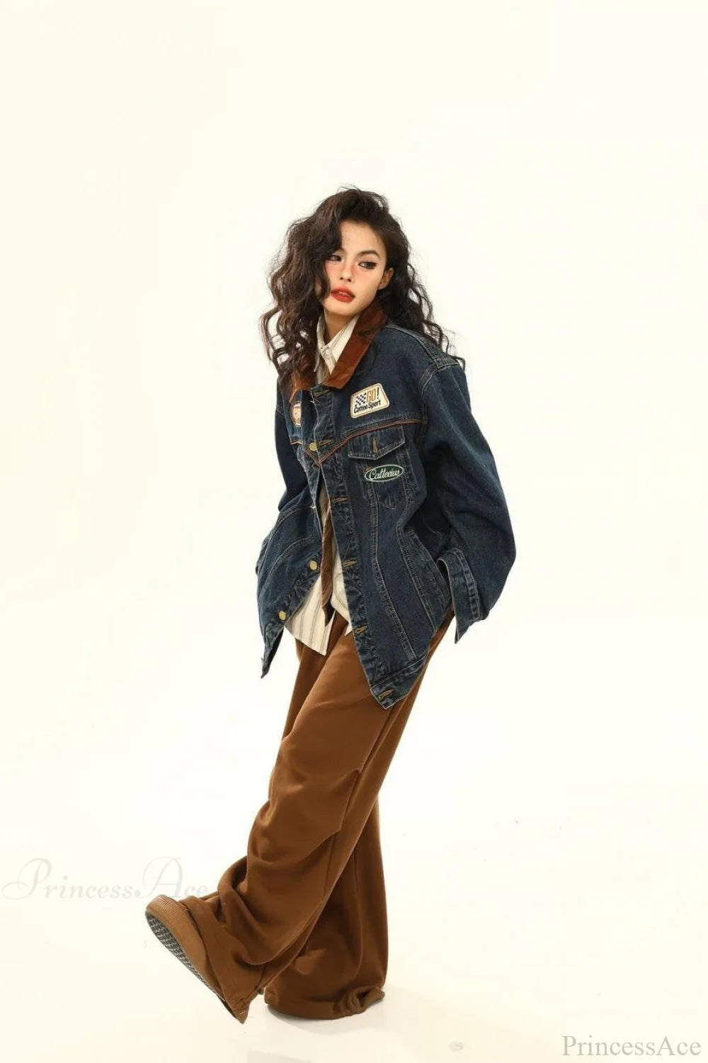 Vintage Embroidered Denim Loose Lapel Utility Jacket