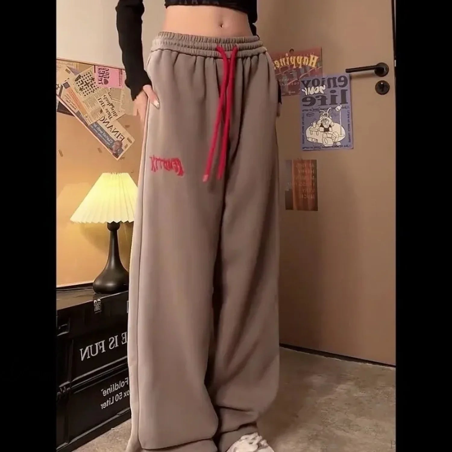 Vintage Fleece Sweatpants Winter Pants Coffee / S