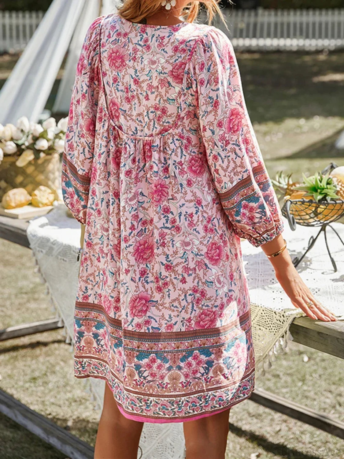 Vintage Floral Print Boho A-Line Dress bohodress-250126