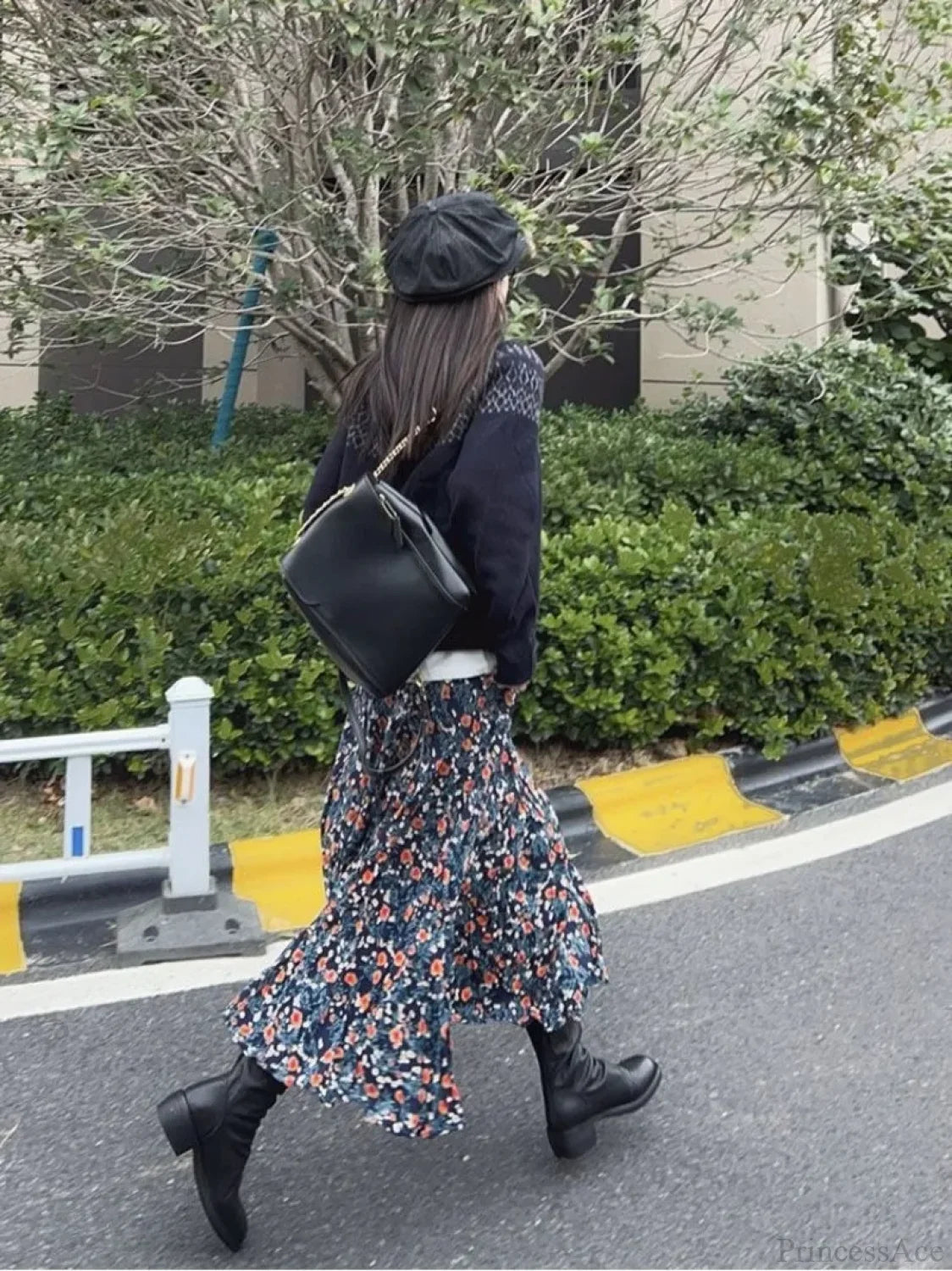 Vintage Flower Print High Waist Pleated Skirt skirt-250126