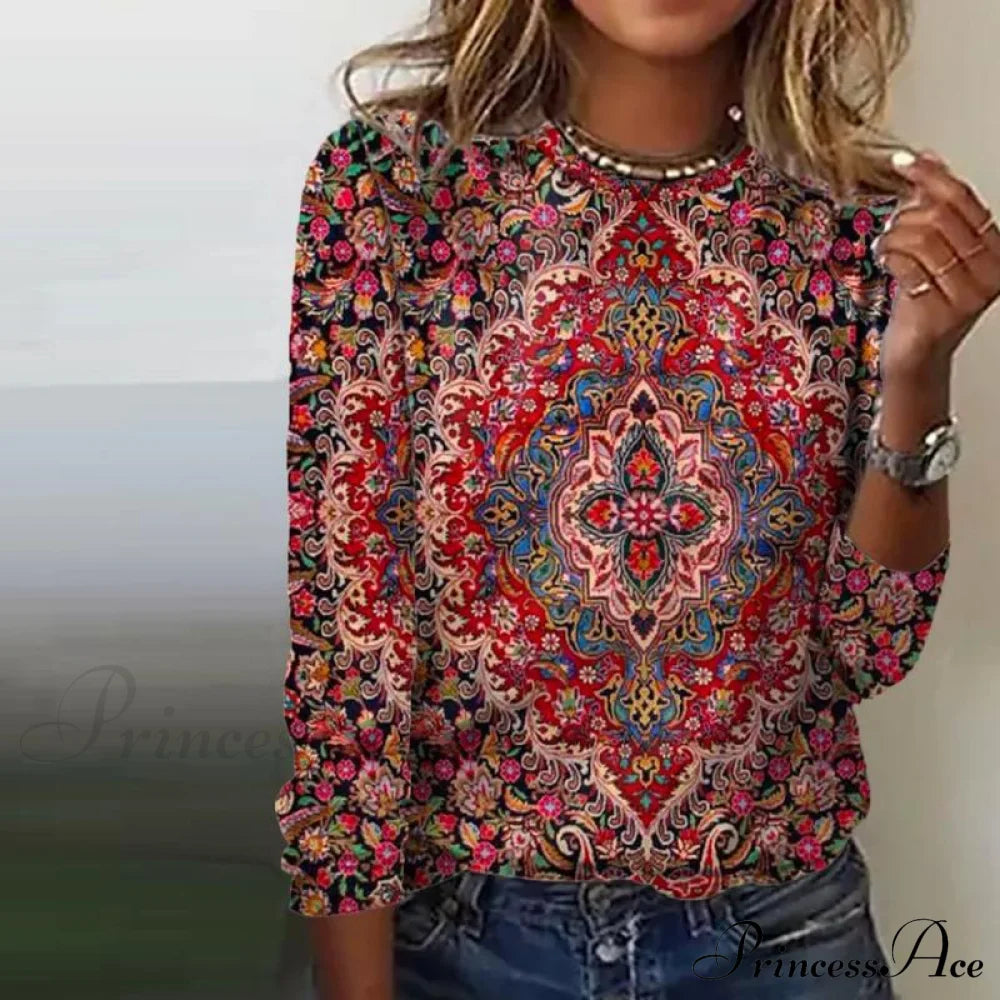 Vintage Ethnic Floral T-Shirt Multicolor best Best Sellings clothes Plus Size Sale tops Topseller
