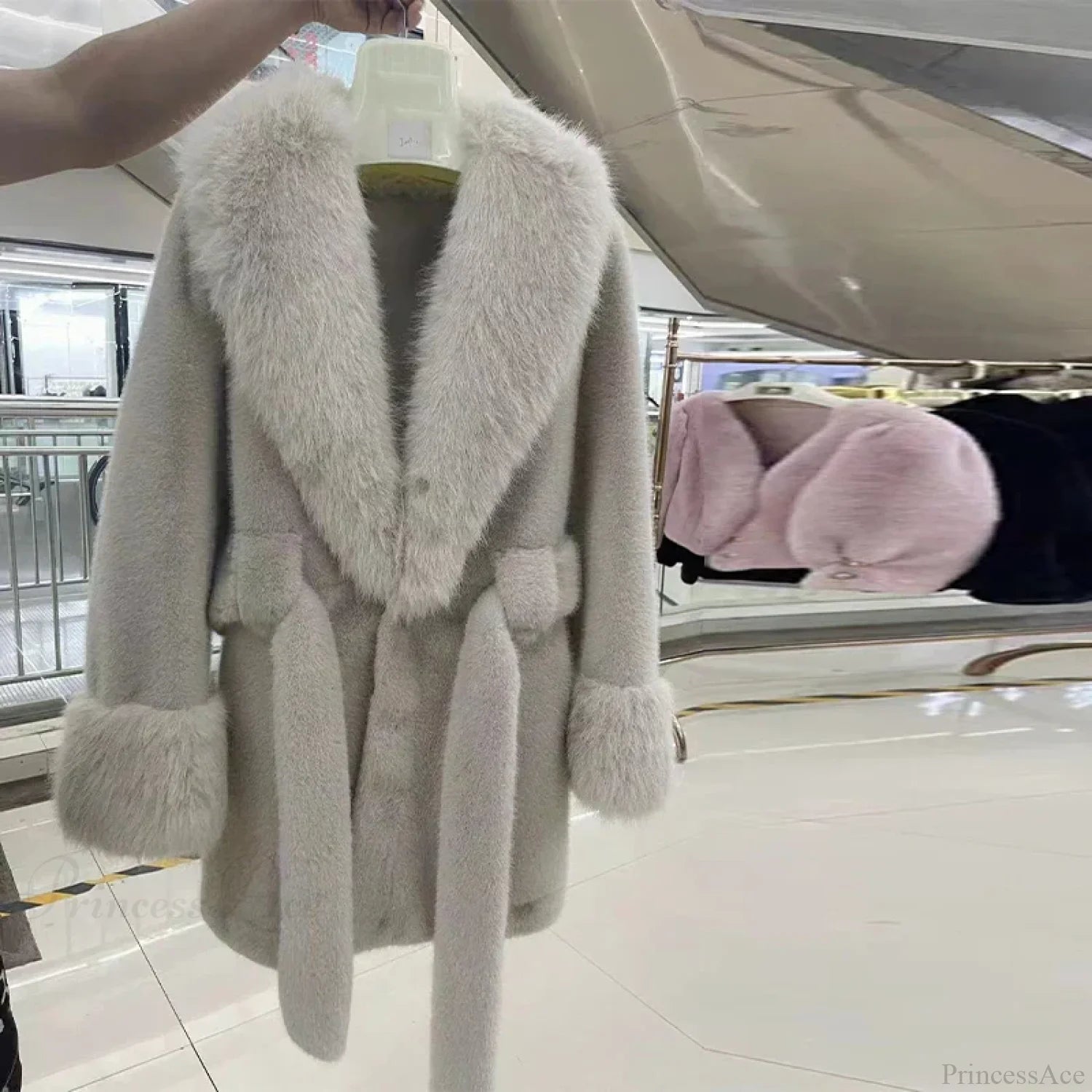 Vintage Fox Fur Belted Luxury Coat Creamy-White / L