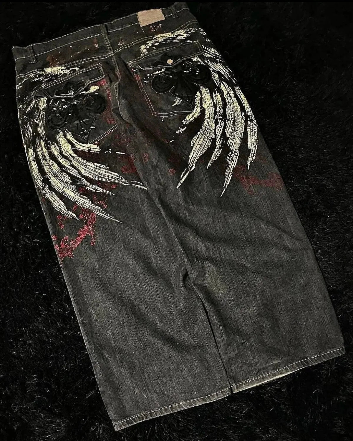 Vintage Gothic Cross Wings Stitched Pant Black / M