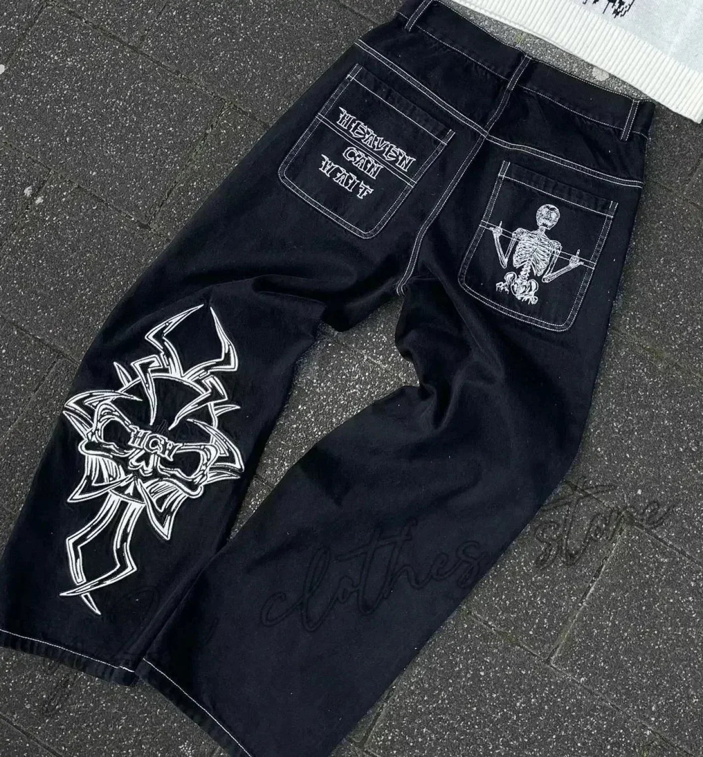Vintage Gothic Cross Wings Stitched Pant Black1 / M