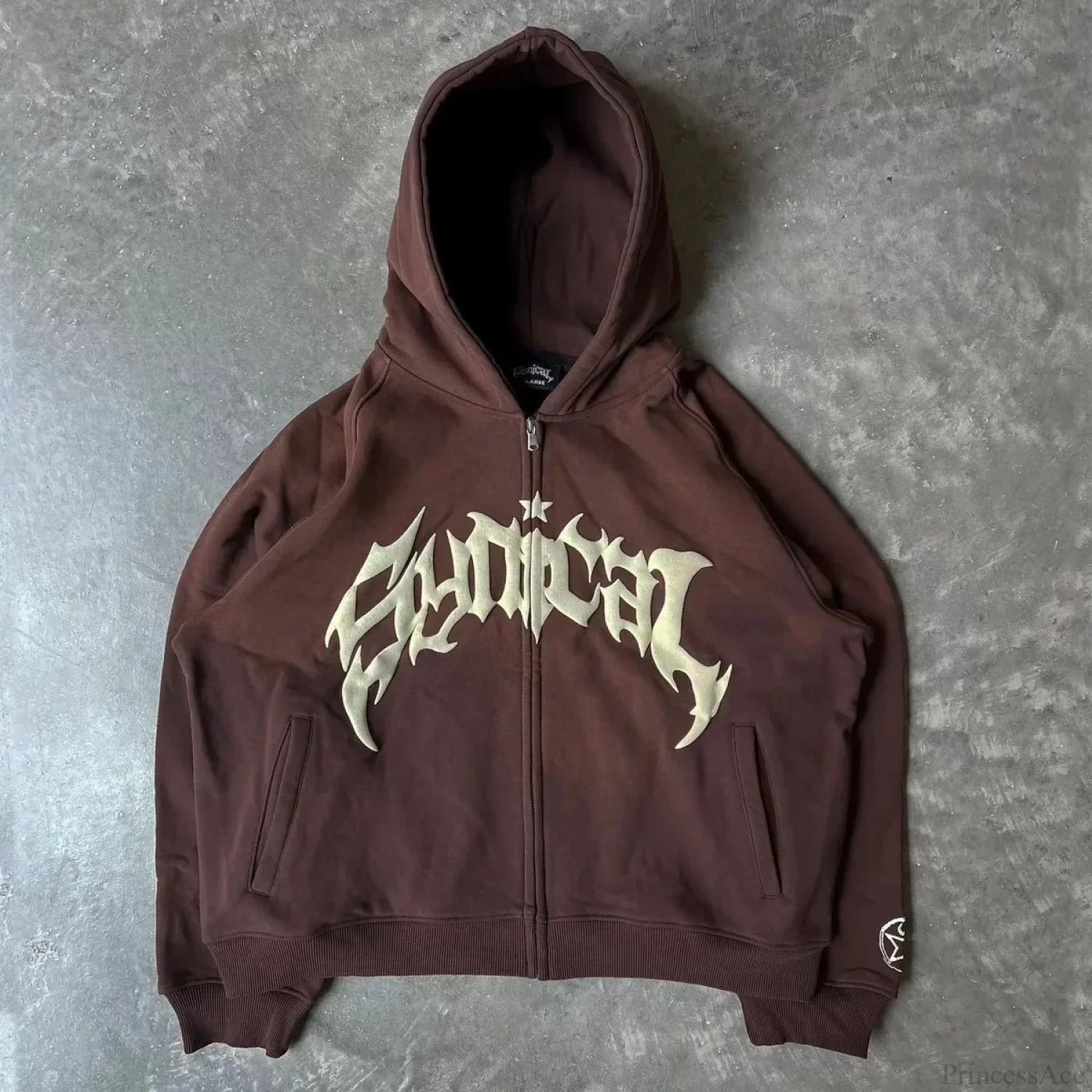 Vintage Gothic Printed Zipper Hoodie Brown / M