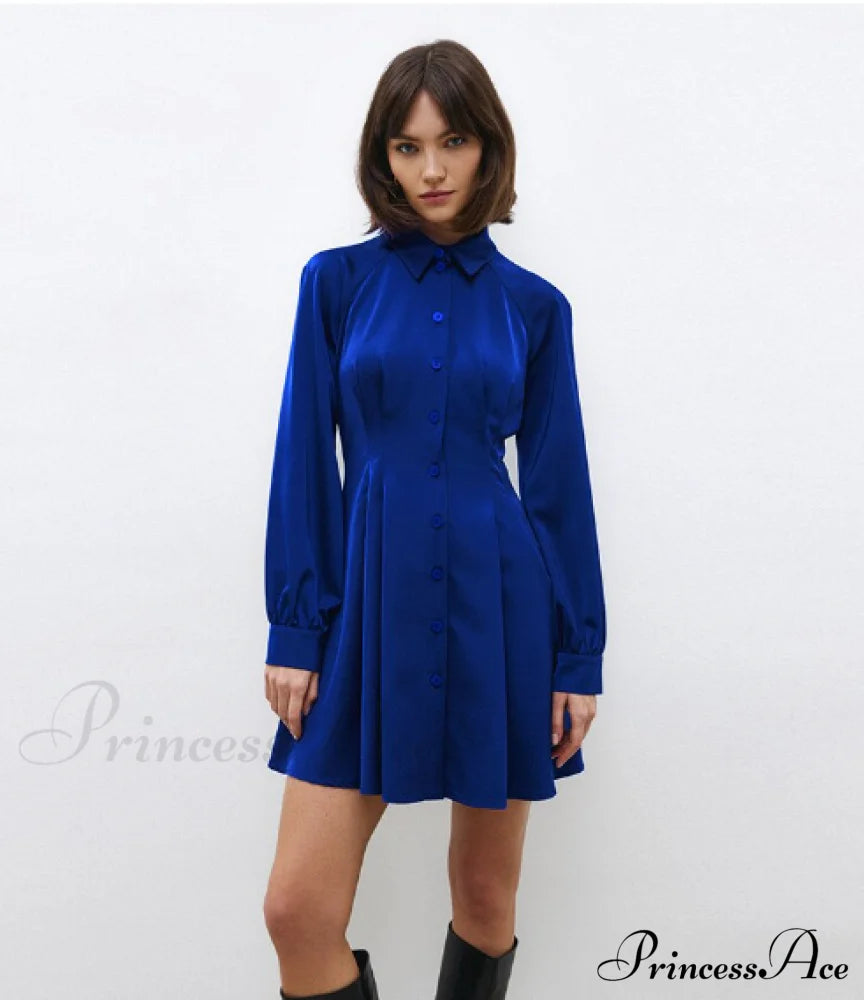 Vintage Green Office Long Sleeve Lapel Short Dress For Autumn Dresses