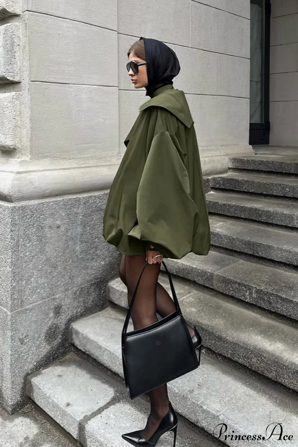 Vintage Green Unique Loose Slimming Coat