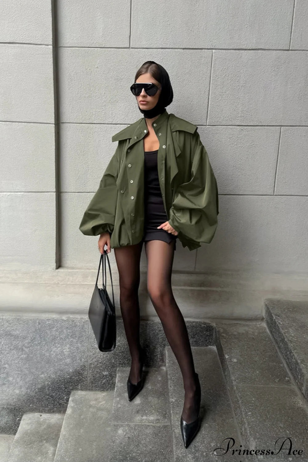 Vintage Green Unique Loose Slimming Coat Green / S