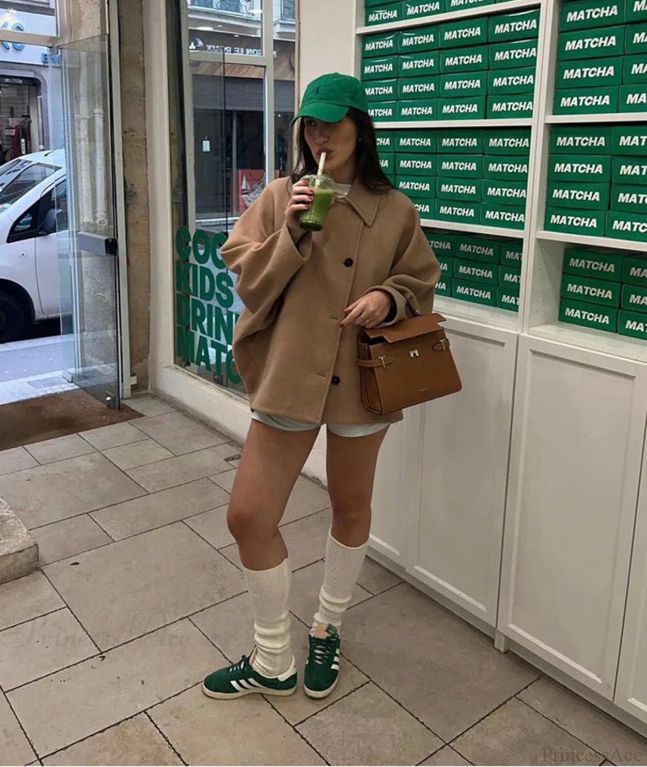 Vintage Khaki Lapel Wool Overcoat coffee / XS