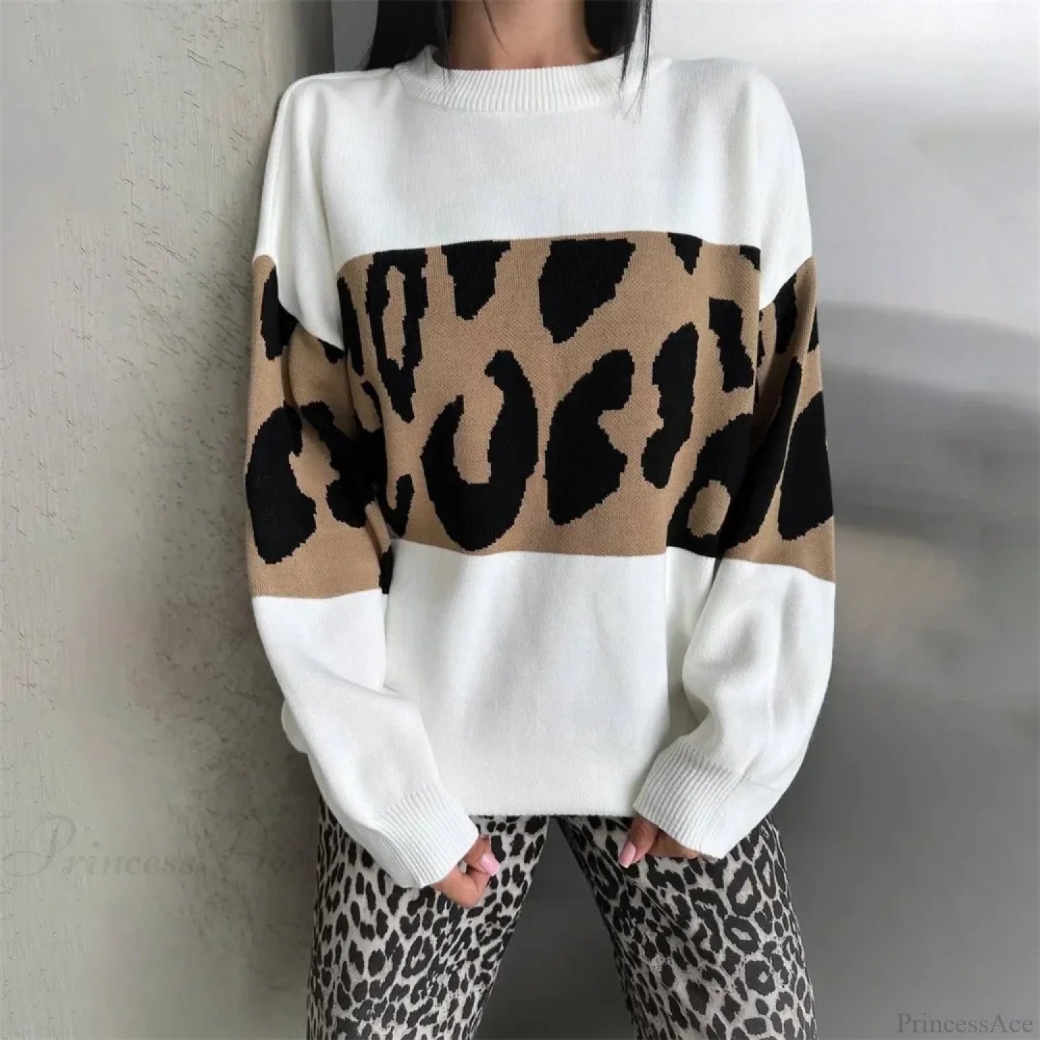 Vintage Leopard Print Loose Oversized Sweater