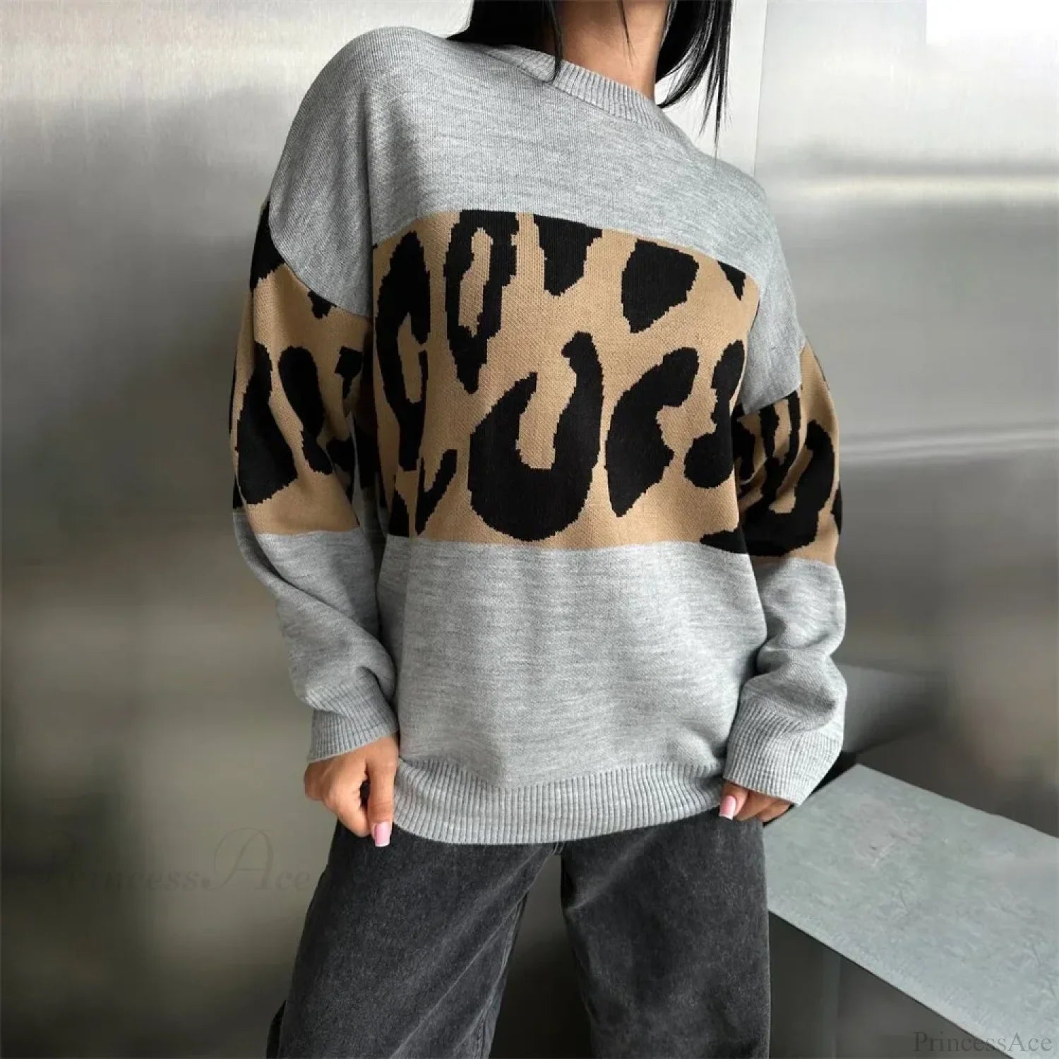 Vintage Leopard Print Loose Oversized Sweater