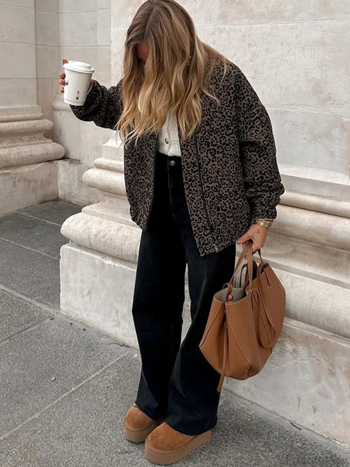 Vintage Leopard Print Zipper Coat