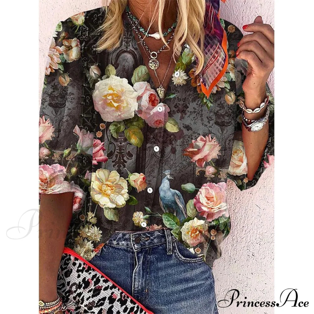 Vintage Loose Peacock Print Shirt 1 / S