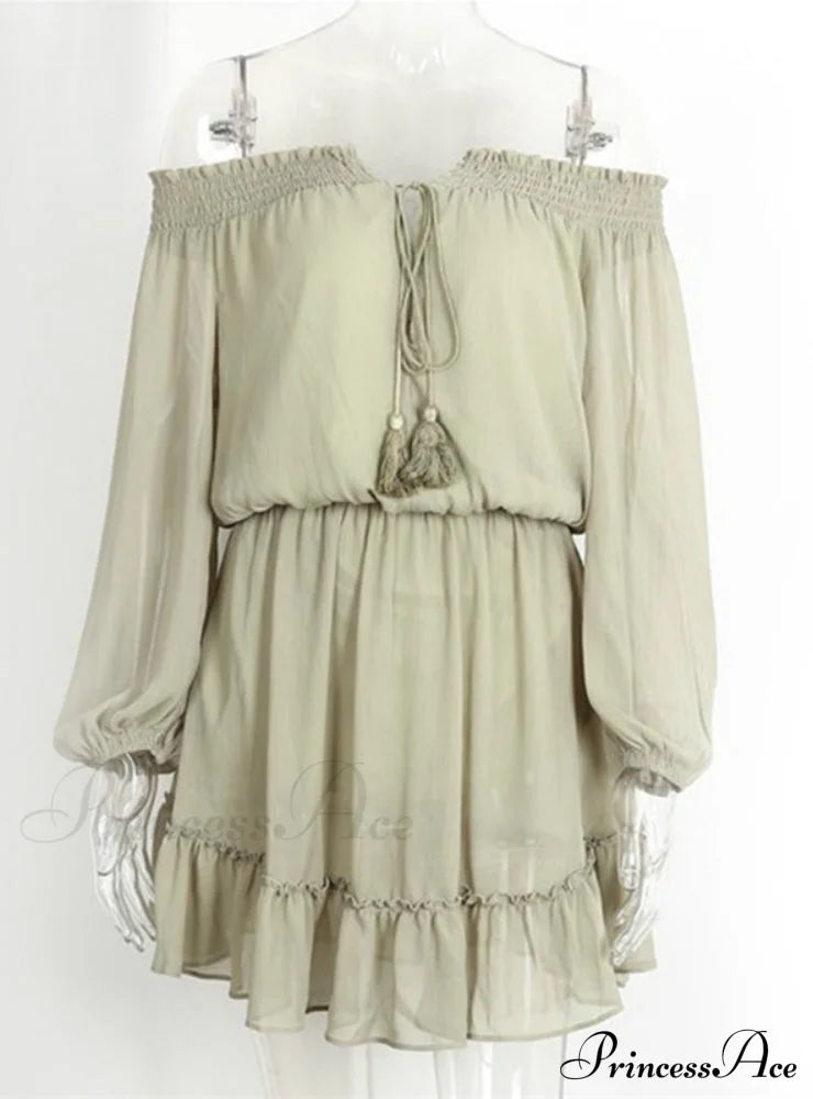 Vintage Off Shoulder Chiffon Dress With Long Lantern Sleeves M / Pink Dresses