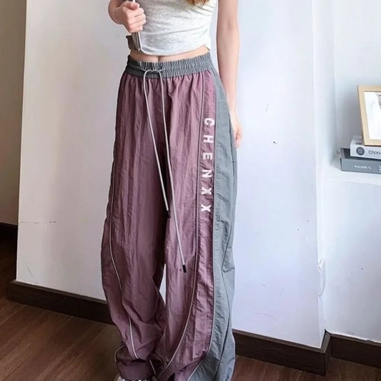 Vintage Patchwork Elastic Waist Pants PURPLE / S