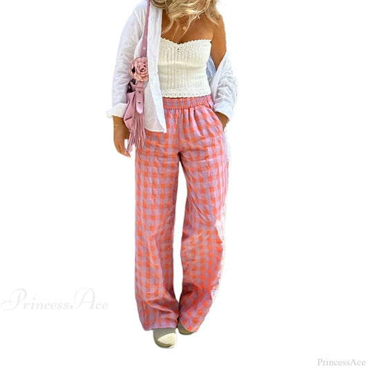 Vintage Plaid Loose Wide Leg Boho Palazzo Pant RED / S pant-250223