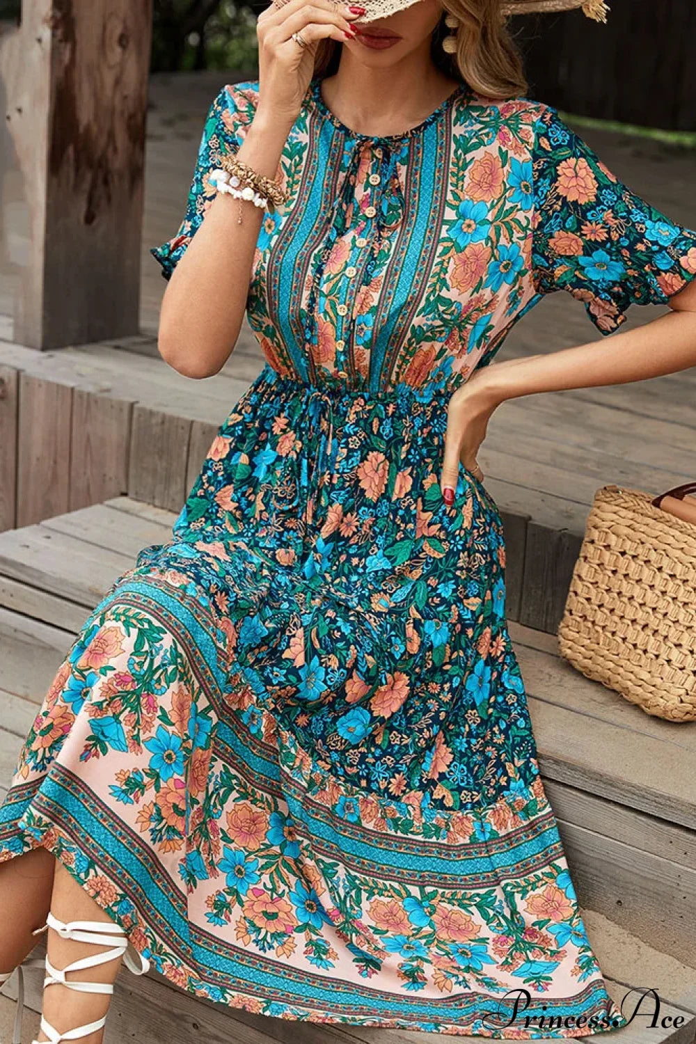Vintage Round Neck A-Line Boho Dress