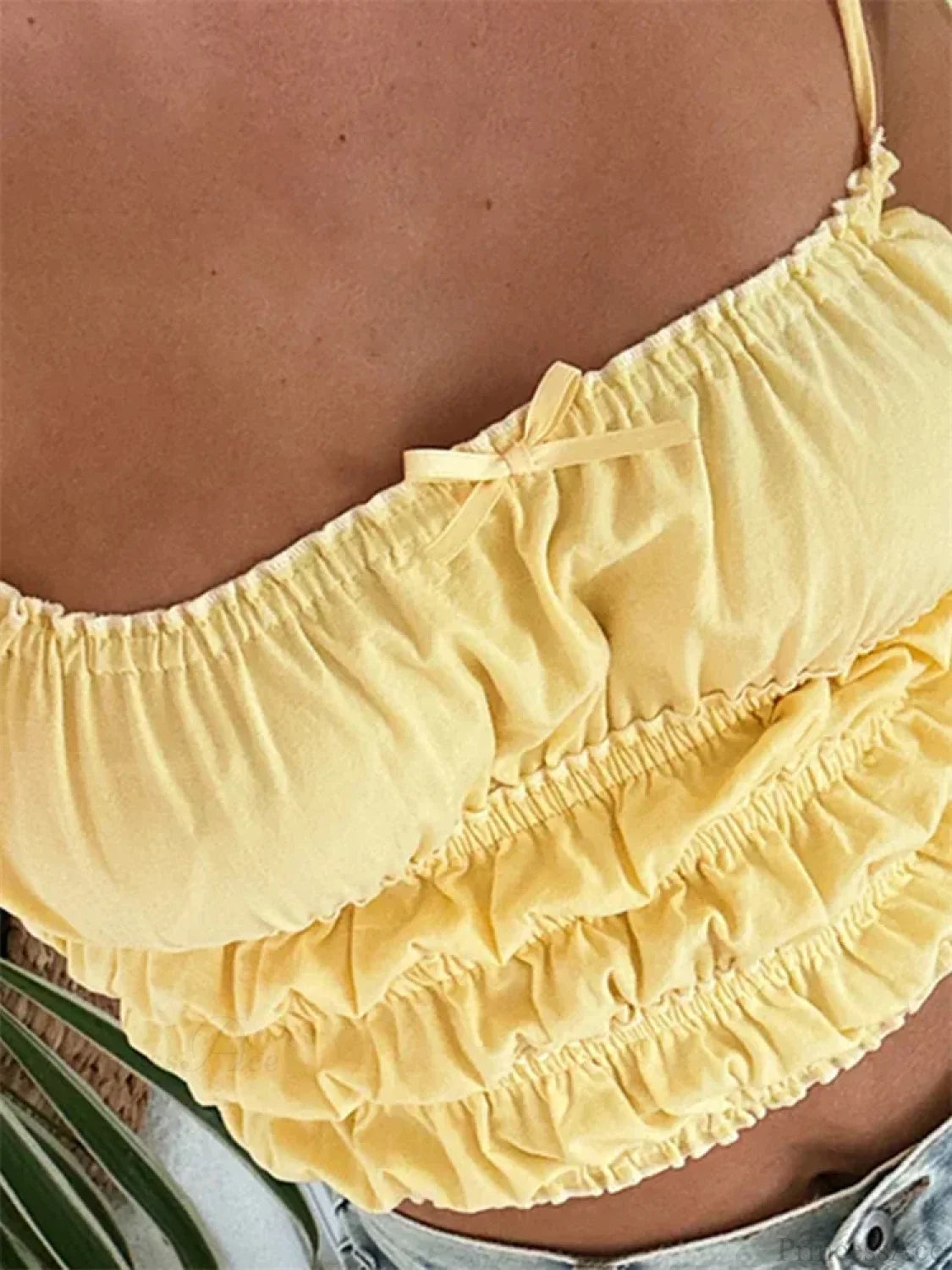 Vintage Ruched Solid Bow Slim Crop Top croptop-250126