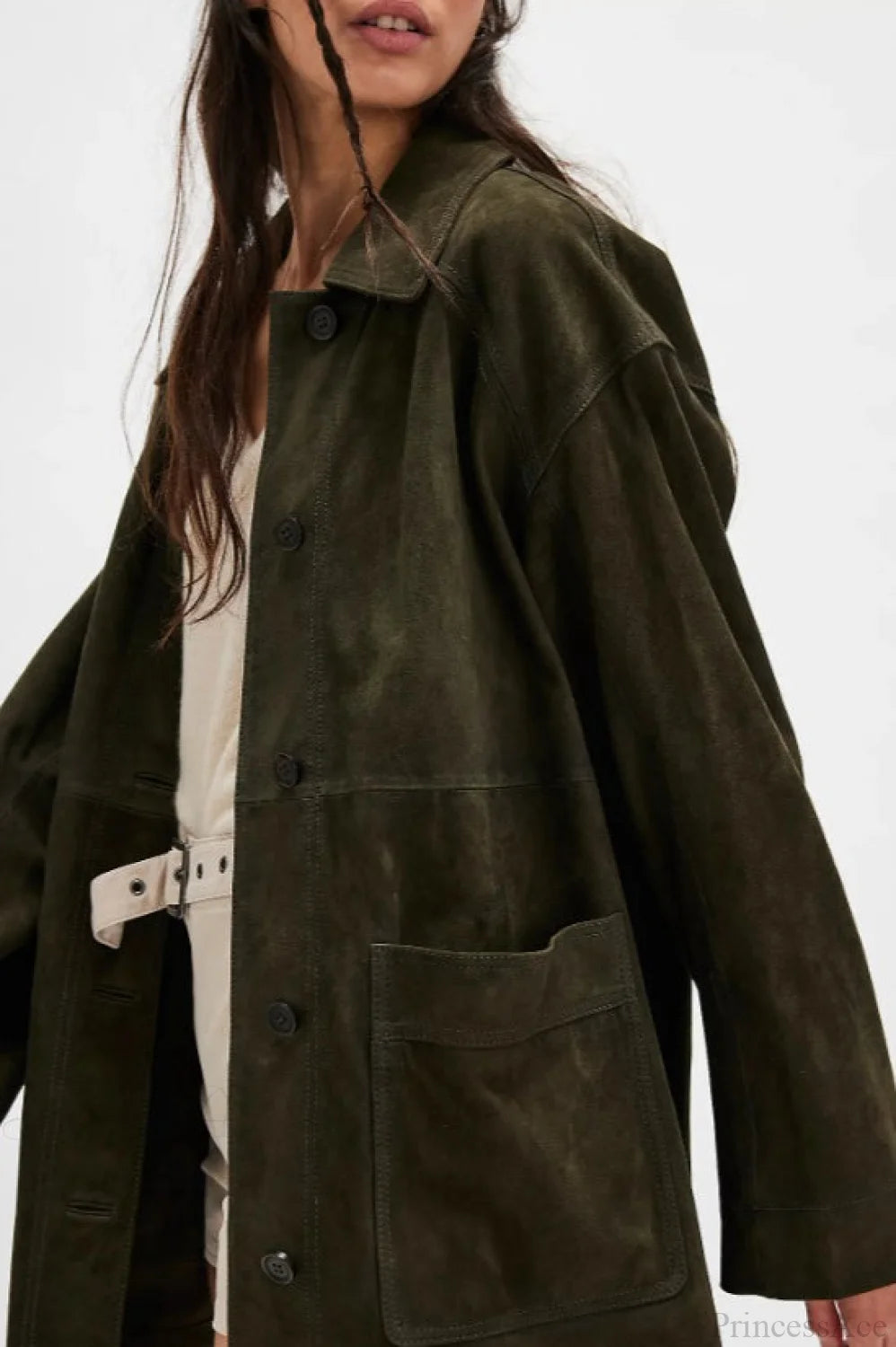 Vintage Simple Suede Single Breasted Jacket Army green / S